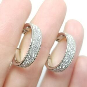 Vintage Sterling Silver Hoop Earrings, Sparkly Surface, RCI Thailand Signed